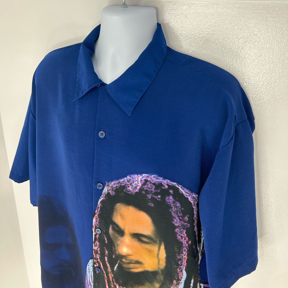 Bob Marley Vintage Dragonfly Shirt XXL Blue Rasta Reggae All Over Big Print VTG - Picture 5 of 13